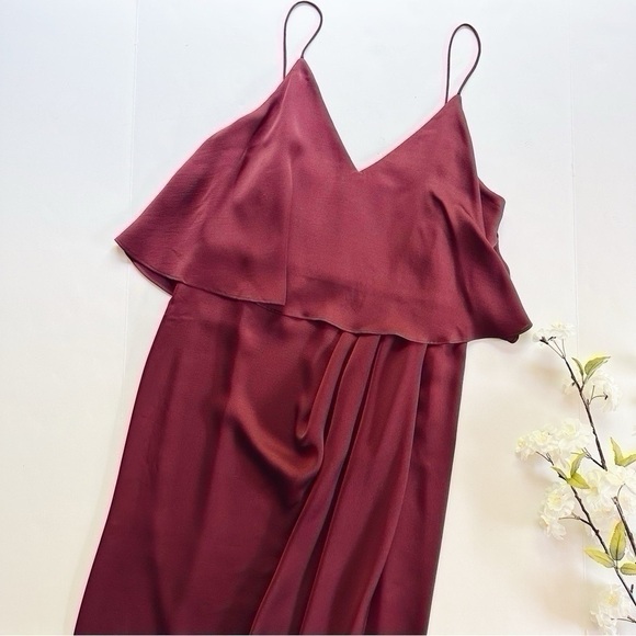 Shona Joy Luxe Cocktail Frill Dress Garnet Burgundy - Picture 4 of 8